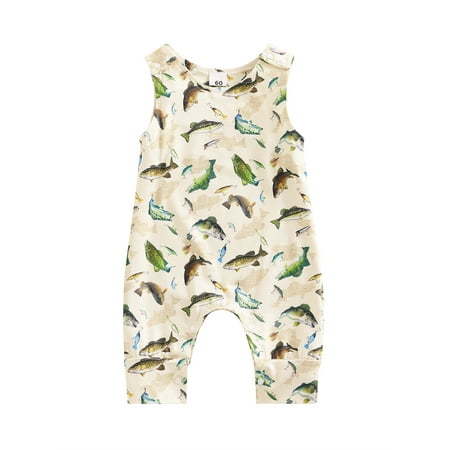 

Gwiyeopda Infant Baby Girls Boys Summer Jumpsuit Sleeveless Dinosaur/Fish Print Romper Cute Animals Outfits
