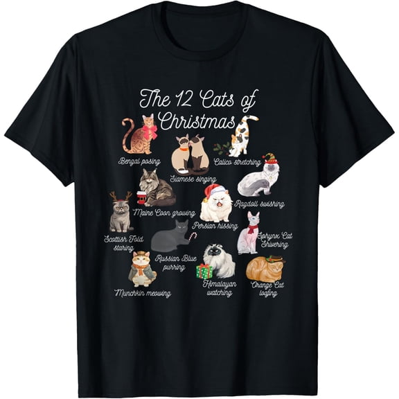 The 12 Cats Of Christmas Kitten Lover Funny Cat Mom Cat Dad T-Shirt