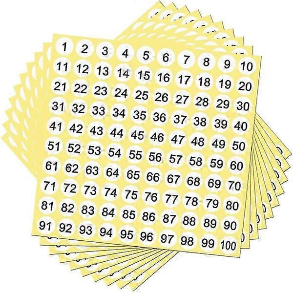 100 Sheets Number Stickers 1-100 Number Stickers 0.4 inch Small Self-Adhesive Numbers