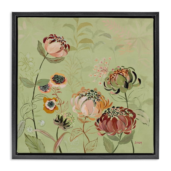 Stupell Industries Eclectic Curled Chrysanthemums on Green Black Floating Frame Canvas Art, 18 x 18, by Dusza
