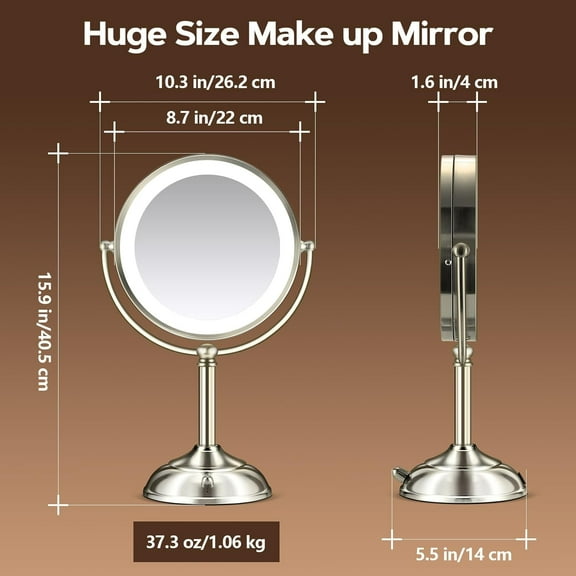 Makeup Mirror with Lights, 9" 20X Magnifying Mirror with 3 Colors, Adjustable Brightness Vanity Mirror for Makeup