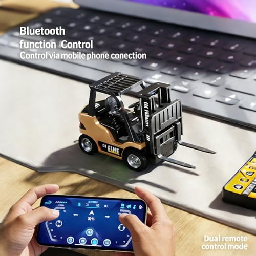 Mini Montacargas a Control Remoto, 1:64 Scale Remote Control Forklift Cranes with Hook,Fork,Pallets 2.4GHZ Remote Control & App Control,Rc Construction Vehicles for Birthday Gift
