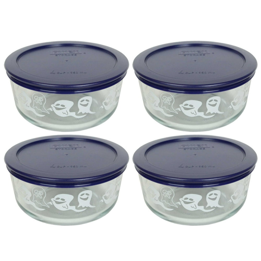 Pyrex 7201 4Cup White Ghost Glass Bowl and 7201PC Blue Replacement Lid Set (4Pack) Walmart