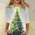 thumbnail image 2 of Christmas Tree Blouses for Women Crew Neck Tunic Tops 3/4 Length Sleeve T-Shirt Christmas Printed Shirts Winter Holiday Family Party Matching Pullover Tops, 2 of 5
