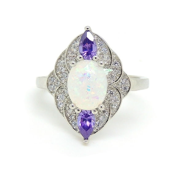 Ginger Lyne Collection - Quin Created Fire Opal Purple Cz Ring Women ...
