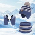 thumbnail image 2 of NOLDARES 3 Pieces Kids Winter Hat Glove Scarf Sets Thick Fleece Knitted Beanie Warmer Gaiter for Boys and Girls(M022-Blue), 2 of 8