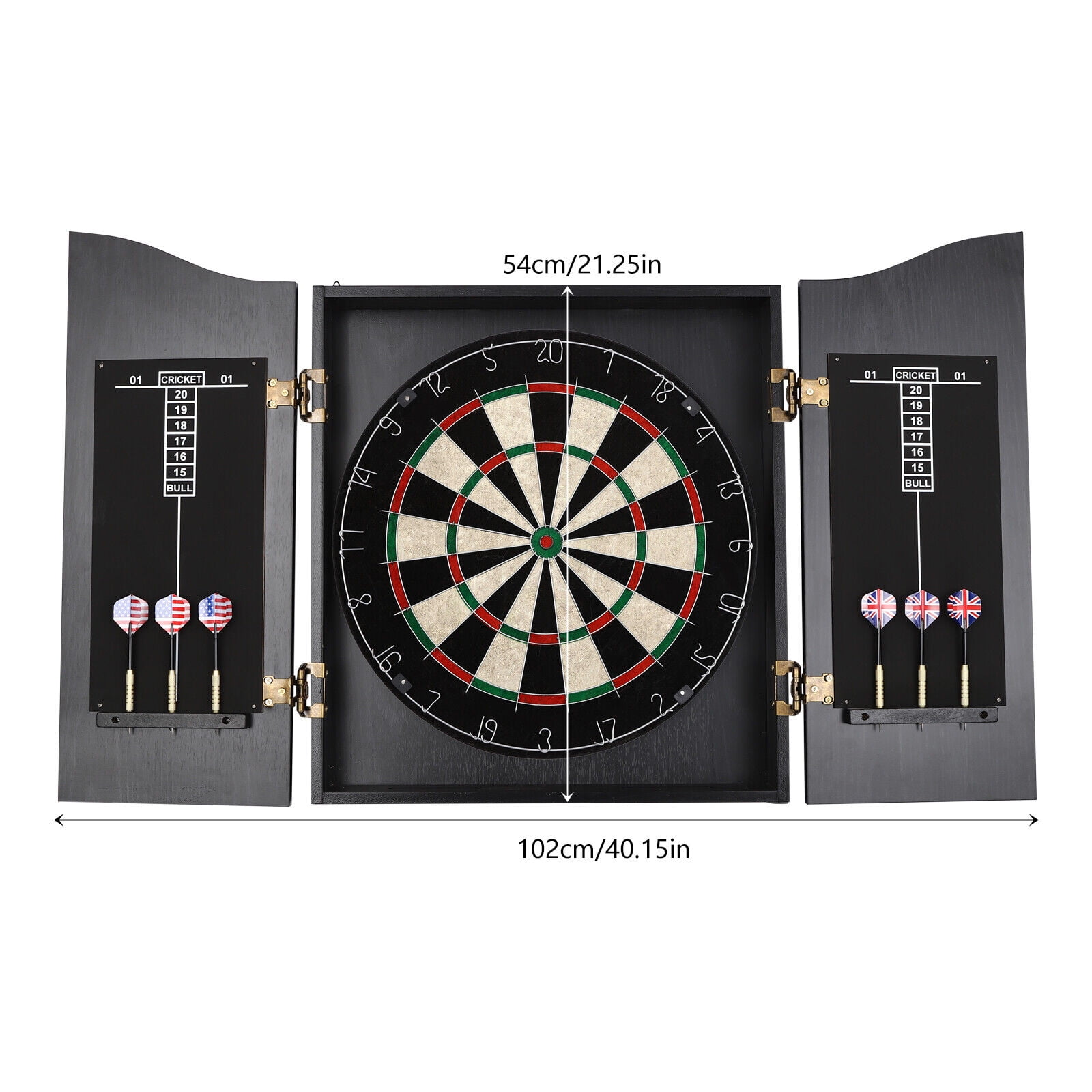 Wall mounted Wooden Dart Board Wall-Mounted Cabinet Dart Boards Set & 6 Dart for Adults Black