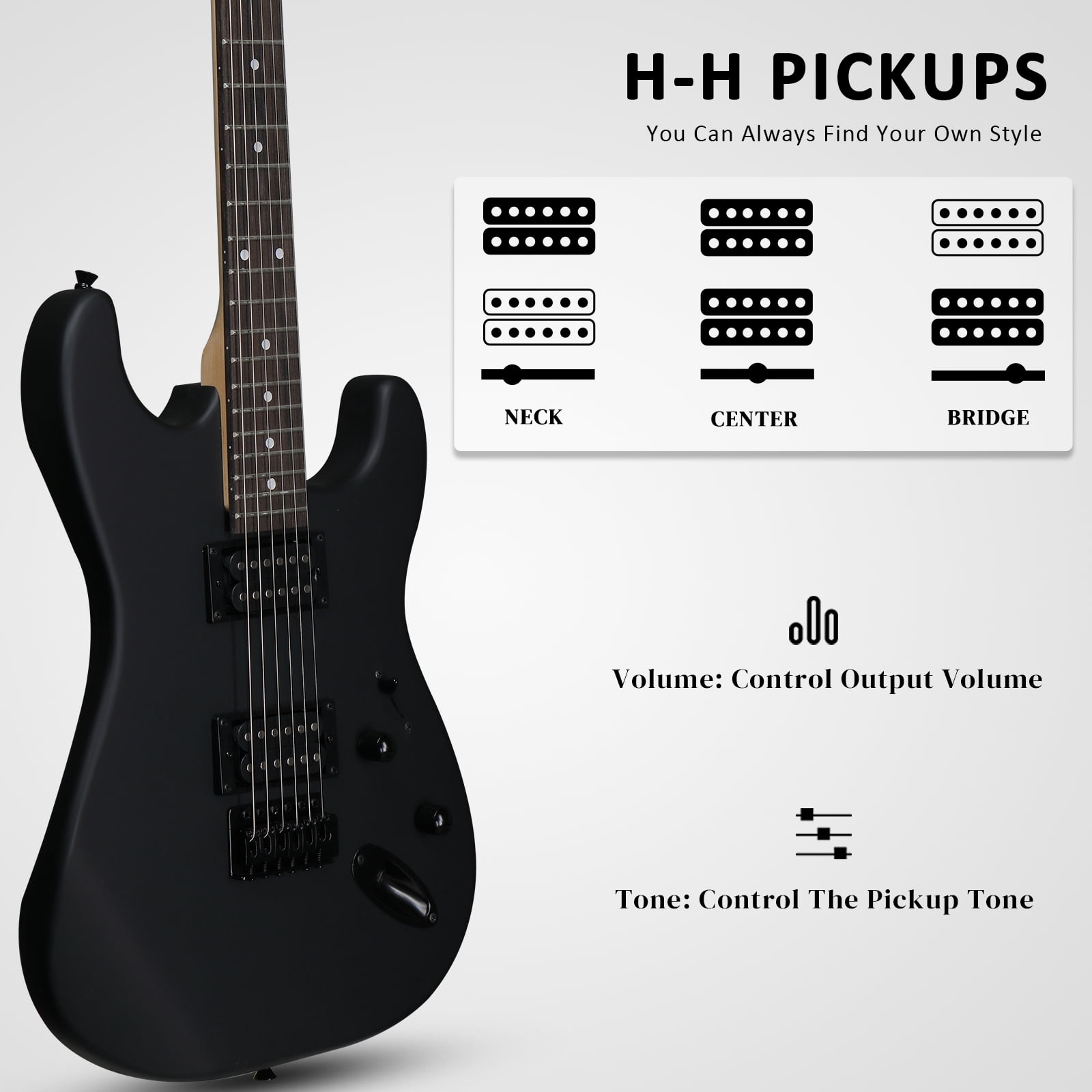 Ktaxon KST 39in Electric Guitar Beginner Kit w/ 20W Amp, H-H Pickups, Capo, Strap, Cable, Picks, Matte Black
