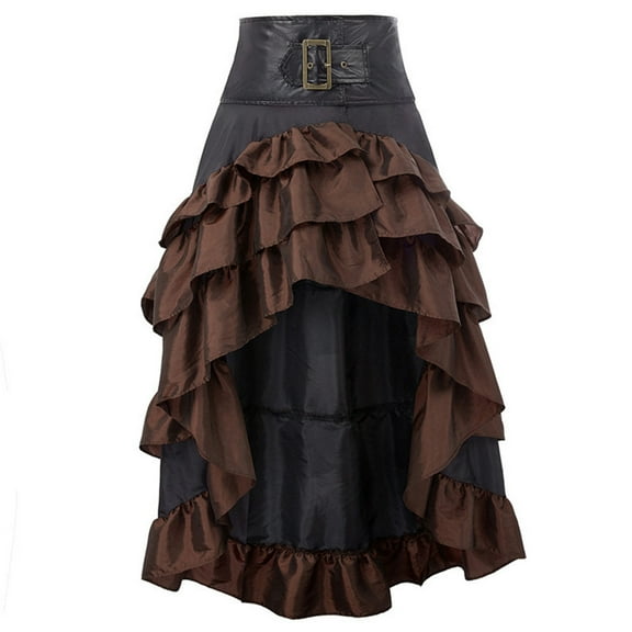 Ladies Halloween Retro Skirt Front Short Back Long Irregular Ruffle Edge Patchwork Cake Half Skirt Gothic Fashion