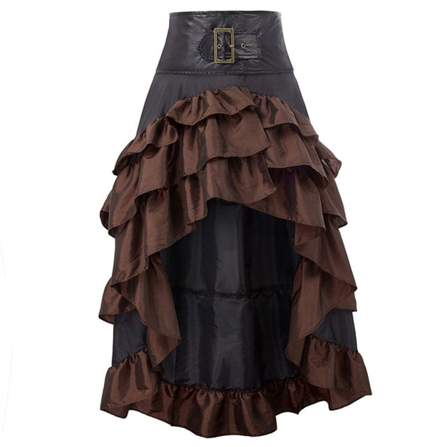 Kcodviy Ladies Halloween Medieval Retro Skirt Hangers for Women Front Short Back Long Tulle Table Skirt Irregular Ruffle Edge Patchwork Denim Skirt Women Cake Skirt Half Skirt