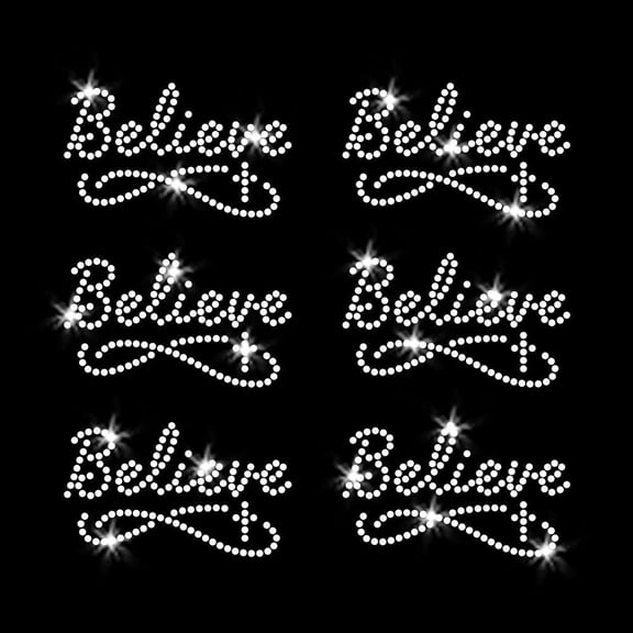 Set of 6 Mini Believe Christian Faith Small Cross Iron-on Clear Rhinestone Transfer by JCS Rhinestones