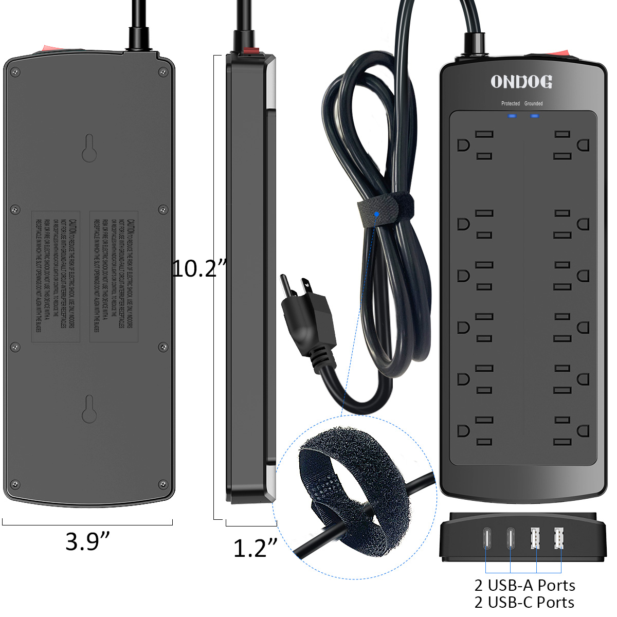 ONDOG 12-Outlet Power Strip, 4 USB Ports, 6 Feet photo 4