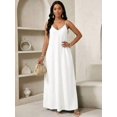 thumbnail image 5 of White V-Neck Spaghetti Strap Plisse Slip Maxi Dress For Women, 5 of 7