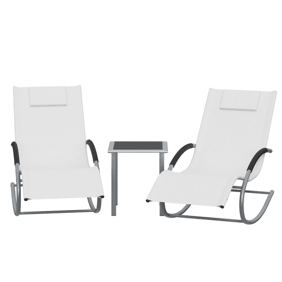 3 Piece Patio Lounge Set - 2 Adjustable Chaise Lounge Chairs with Side Table - Weather Resistant Textilene Fabric with Steel Frame - Outdoor Furniture for Patio Pool Balcony Garden - White