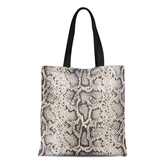 POGLIP Canvas Tote Bag Gray Snake Exotic Snakeskin White Skin Cobra Rattlesnake Python Reusable Handbag Shoulder Grocery Shopping Bags