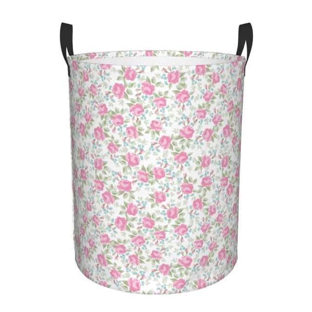 Balery Floral Cesta de ropa redonda con asas, impermeable, independiente, para ropa, juguetes, dormitorio y familia-Medium