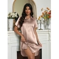 thumbnail image 2 of Ekouaer Satin Nightshirt for Women Button Down Nightgown Silk Short Sleeve Sleepshirt Notch Collar Sleepwear S-3XL, 2 of 6