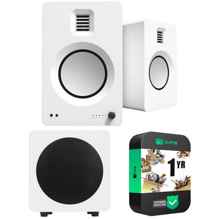 Kanto TUKMW TUK Premium Bluetooth Powered Speakers Matte White/Blanc - with RCA Bundle with Kanto SUB8 Powered Subwoofer Matte White and 1 YR CPS Enhanced Protection Pack