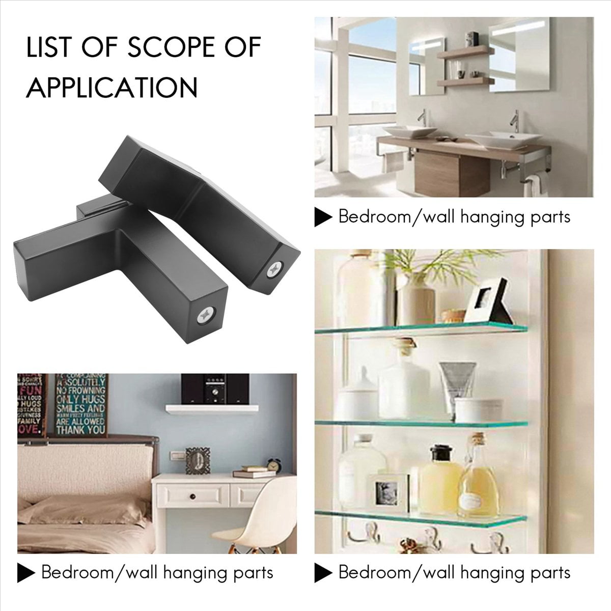 12 Pcs Adjustable Wood/Glass Shelf Bracket Wall Mount Heavy Duty Floating Brackets for 3-28mm Thick Shelves,Black