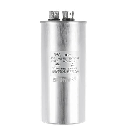 

Uxcell 40/7.5uF 370V AC Aluminum Case Round CBB65 Dual Motor Run Capacitor