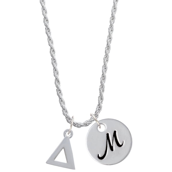 Delight Jewelry Silvertone Large Greek Letter - Delta - Silvertone Script Initial Disc - M - Charm Necklace, 20"+3"