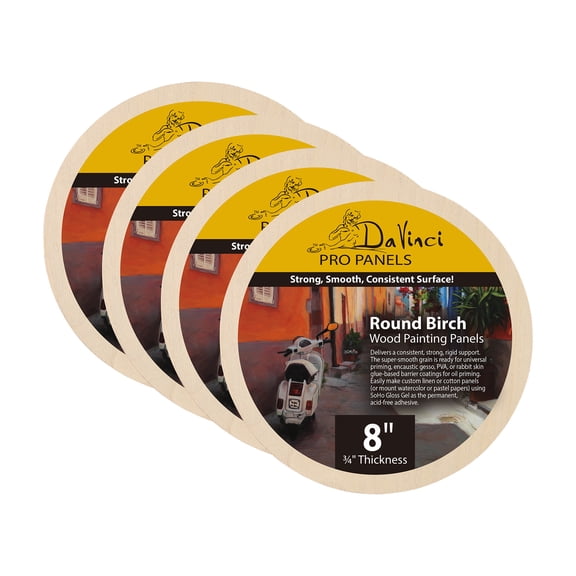Da Vinci Pro Birch Wood Round Panel 3/4" Deep – 8" Diameter, Pack of 4 - Fine Textured, Warp Resistant, Lightweight & Rigid – Perfect for Mounting Sanded Pastel or Watercolor Paper, Linen or Canvas