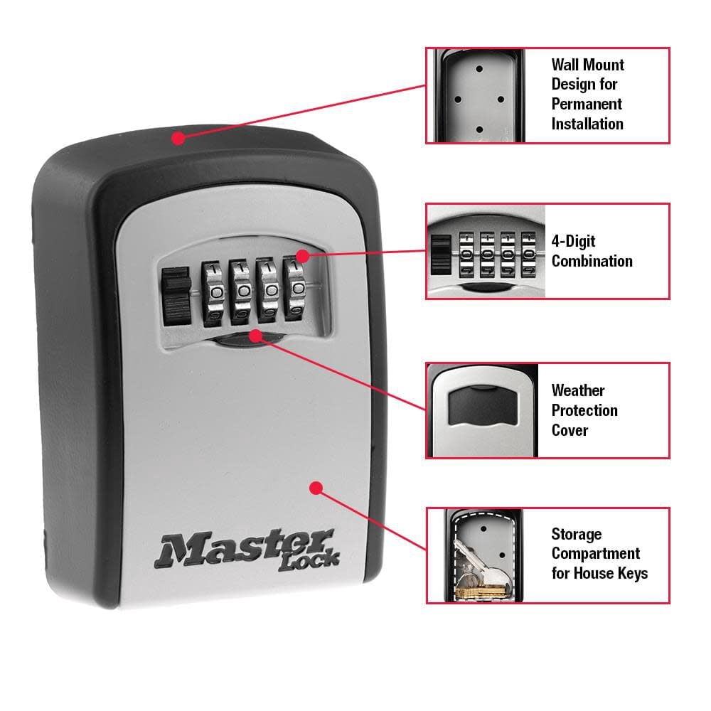 Master Lock Wall Mount Lock Box with Resettable Combination Dials