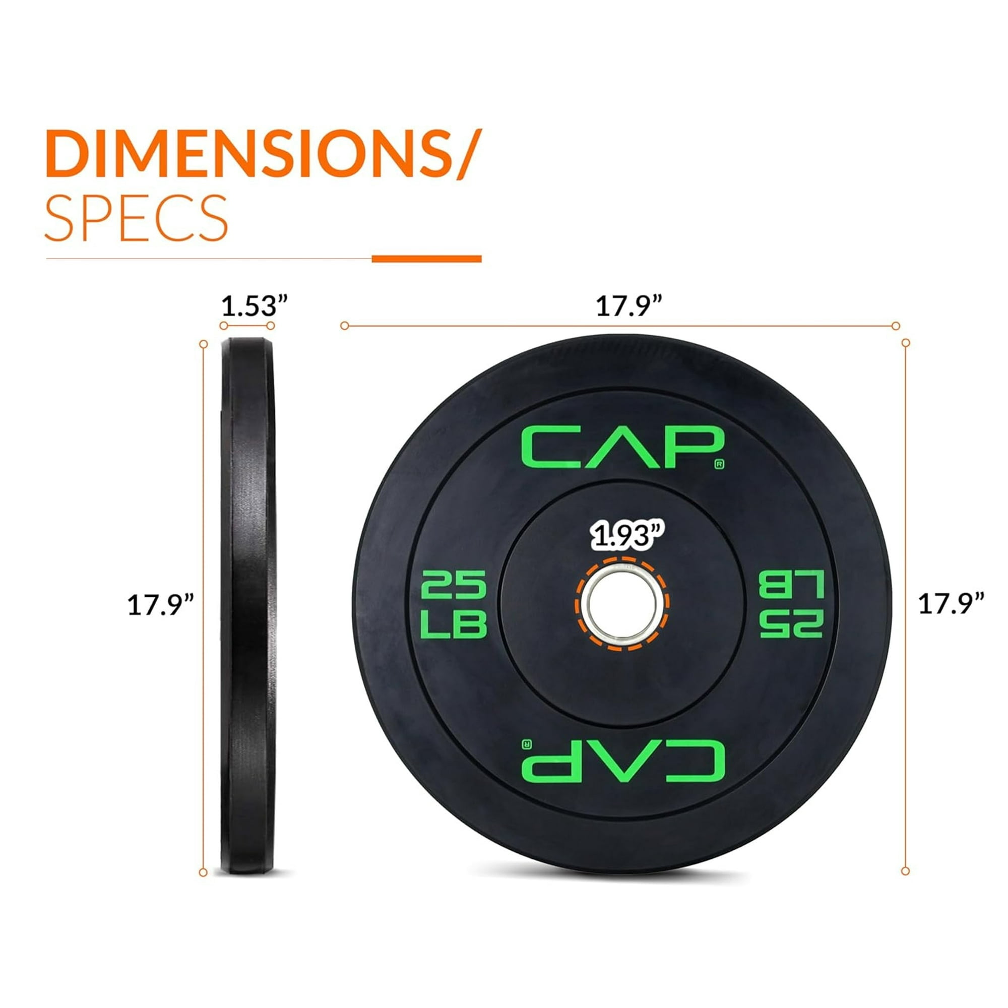 CAP 25 lb 2-Inch Olympic Bumper Weight Plates with Screened Logo, Single