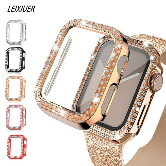LEIXIUER for Apple Watch Series 7 8 9 41mm 45mm Diamond Case Cover Bling Bumper Protector Cover Replacement Watch Shell Frame