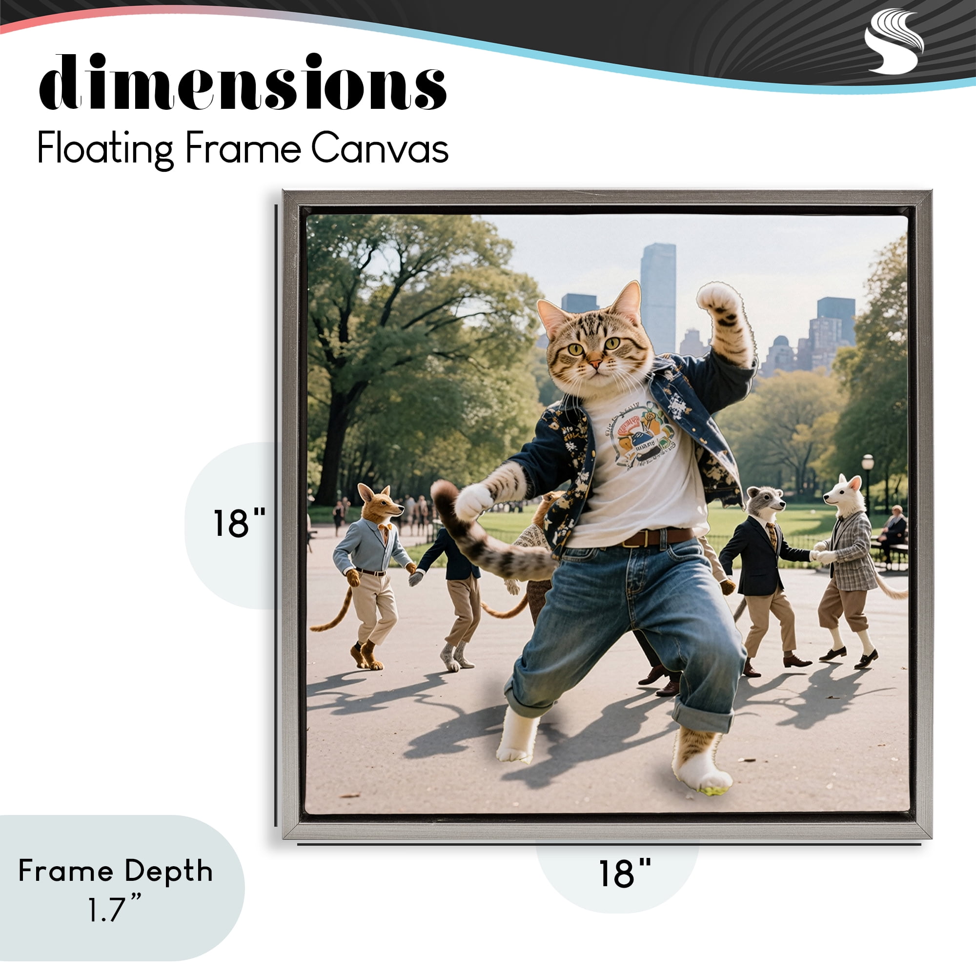Stupell Industries Stylish Cat Dancing in Park Gray Framed Floater Canvas Wall Art, design by CAD Designs