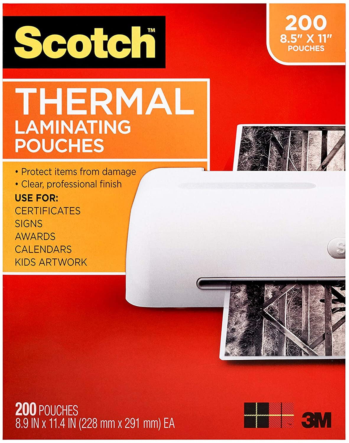 Pack of 2 Letter Size Sheets Clear Scotch Thermal Laminating Pouches TP5854-100 5 Mil Thick for Extra Protection 8.9 x 11.4 inches 100-Pack 