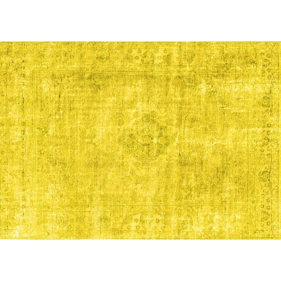 Ahgly Company Machine Washable Indoor Rectangle Persian Yellow Traditional Area Rugs, 5' x 7'