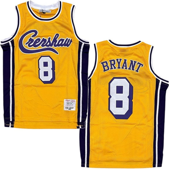 Kobe Bryant #8 X Nipsey Hustle Crenshaw Headgear Classics Basketball Mesh Jersey (Small, Gold/Purple)