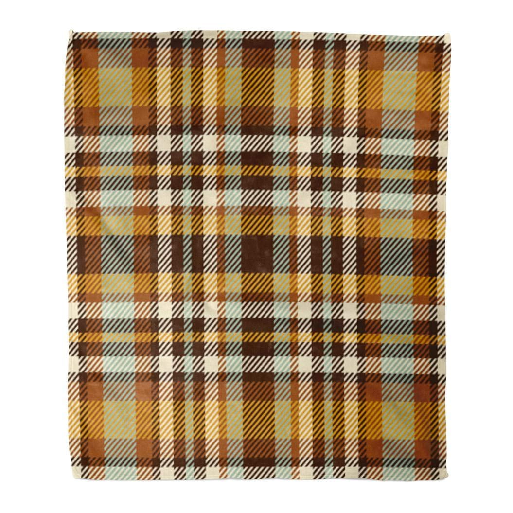 KDAGR Flannel Throw Blanket Yellow Mustard Tartan Plaid Pattern