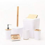 KRALIX Bathroom Set 6 Pieces White Plastic/Bamboo Bathroom Accessories