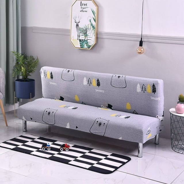 2024 Futon Slipcover Armless Sofa Covers Stretch Sofa Bed Slipcover Protector Elastic (Light Gray Animal)