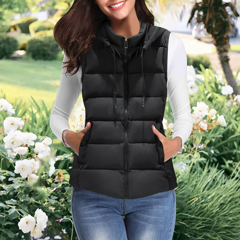 Skpblutn Women'S Jacket Coats Winter Fall Casual Comfortable Tops Warm Vest  Outerwear Thick Padded Vest With Detachable Hood Neck Sleeveless Plus Size