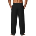 thumbnail image 3 of Domzle Men's Lightweight Pajama Pants Soft Lounge Sleep Joggers Adjustable Drawstring & Pockets All-Season Sleepwear Black L, 3 of 5
