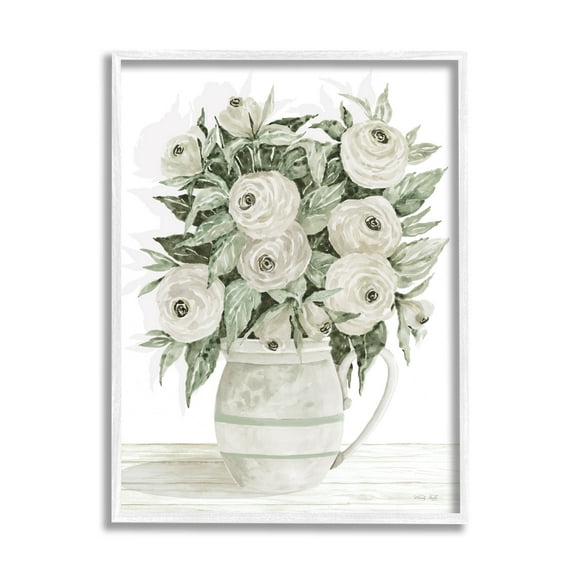 Stupell Industries White Ranunculus Blossoms Flower Vase Painting White Framed Art Print Wall Art, Design by Cindy Jacobs