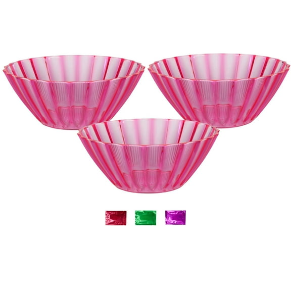 Pink Wavy Plastic Serving Bowls Set of 3, Reusable Salad Bowls for Snacks Fruit Pasta Candy Chips Side Dishes Parties Buffet Kitchen Holiday Table Settings 3.5x8.5 Inch w/ Snoep in Beperkte Oplage