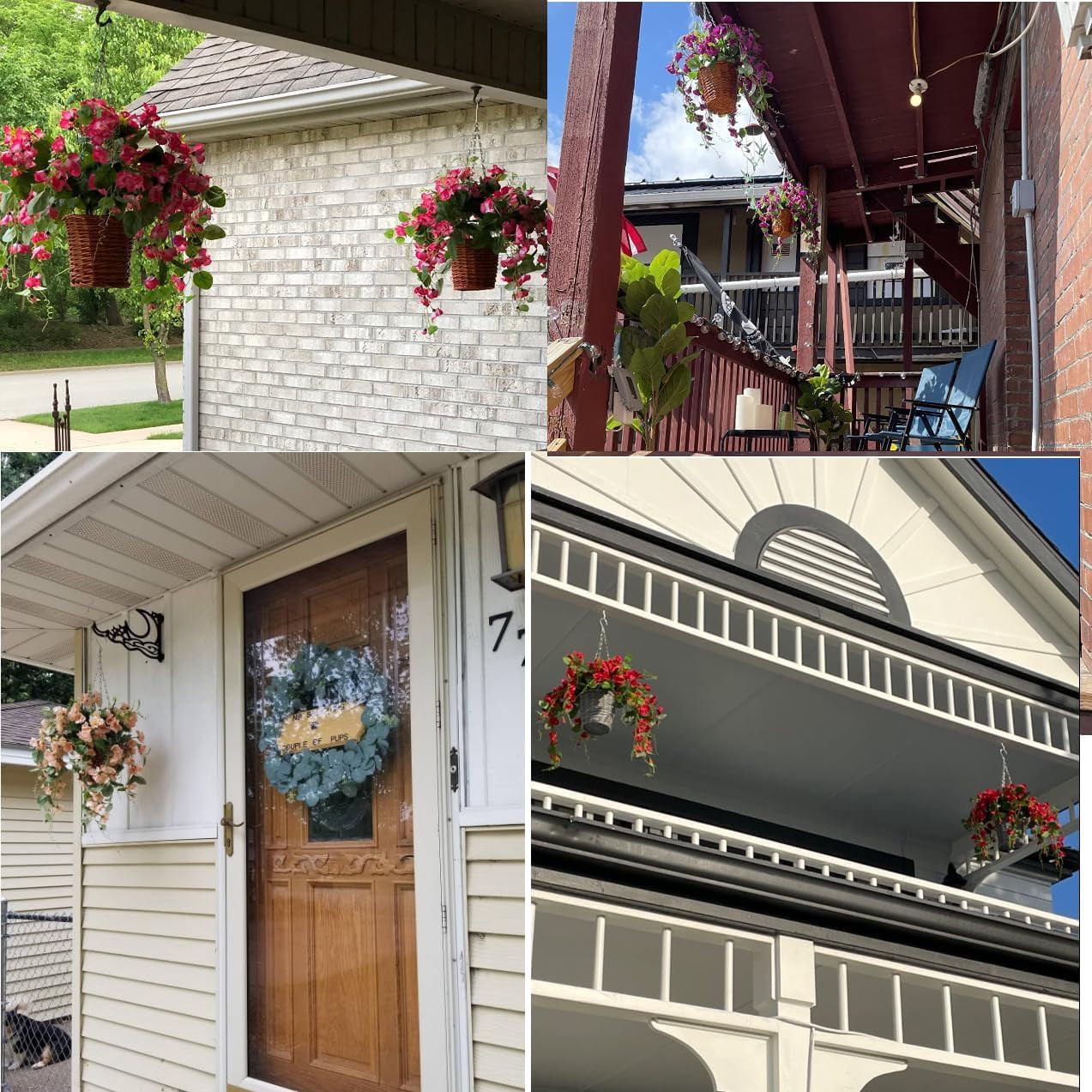 Artificial Fake Flowers Plants Hanging Baskets for Outdoor Porch Spring Decoration, Faux Silk Red Hibiscus Long Vines in Planter UV Resistant Realistic for Home Outside Balcony Patio Yard