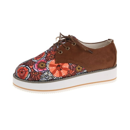 

Womens Shoes Women S Round Toe Bandage Clan Style Comfy Casual Shoes Printing Flat Heeled Outdoor Shoes