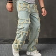 thumbnail image 5 of Reppunk Men's Vintage Pale Light Wash Heavy Frayed Ripped Straight Leg Jeans, Distressed Loose Stacked Denim Pants, Business Casual Versatile Office Daily Commute Trousers, 5 of 10