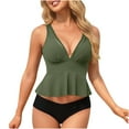 thumbnail image 3 of UPPADA Women 2 Piece Bathing Suit V Neck Cute Tankini Swimsuits with Shorts Two Piece Tummy Control Blouson Tankini with Bottom Beach Tankini Bathing Suits Green Tankini Swimsuits for Women,M, 3 of 5