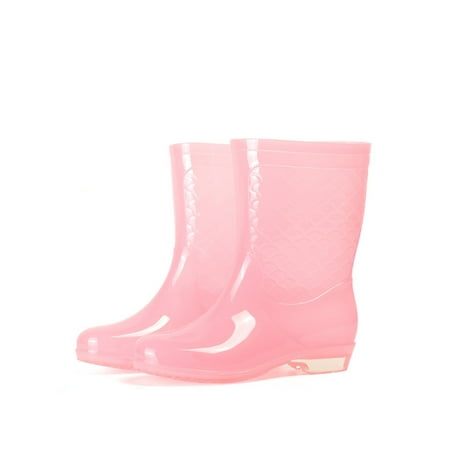 

Colisha Womens Waterproof Bootie Transparent Rain Boots High Calf Garden Boot Rainy Casual Shoes Removable Lining Work Booties Mid Calf Pink 7
