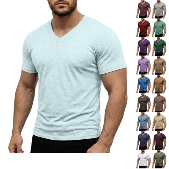 LRGSHF Short Sleeve for Men Summer Basic Tee Shirt V Neck Breathable Shirts Running Athletic Workout Shirt Soft Casual Tops