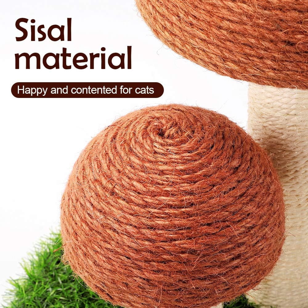 ShellKingdom 16.5'' Cat Scratching Post, Natural Sisal Claw Scratchers for Kittens Small Cats Mushrooms Cat Interactive Toys, Brown