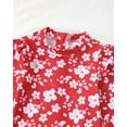 thumbnail image 5 of KIMI BEAR Newborn Baby Girls Spring Swimsuits 6-12 Months Ruffle Long Sleeves One-piece Swim Wear Floral Print Bathing Suits Beach Clothing with Hat 2pcs Red, 5 of 8
