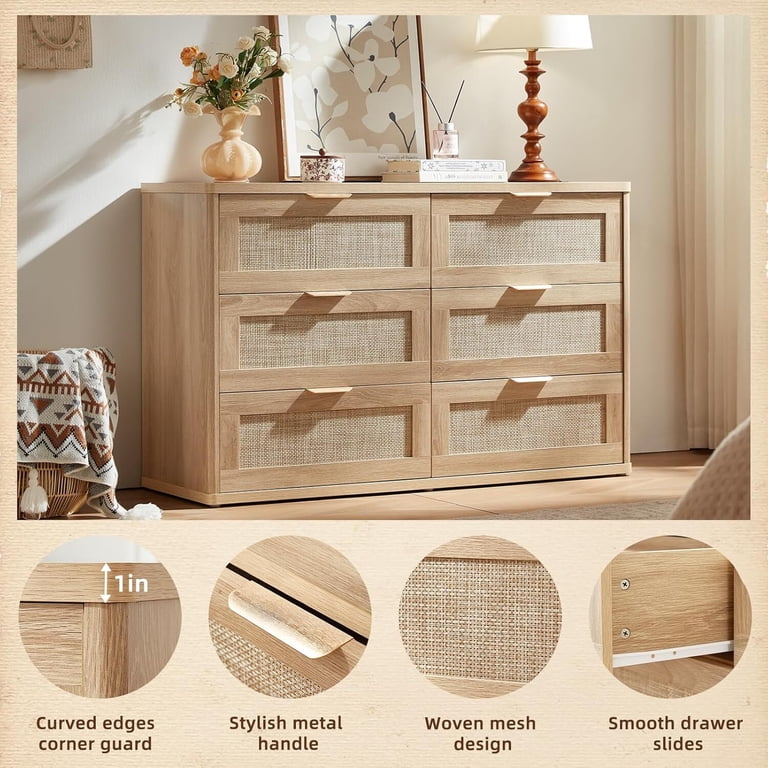 boho dresser and nightstand set HOMES: Inside + Out 3pc Neovesi Wood 2 Oak like wood ring pattern on the surface add an exquisite touch LEYAOYAO Rattan Dresser & Nightstand
