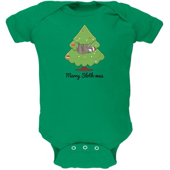 Merry Slothmas Sloth Christmas Tree Soft Baby One Piece Kelly Green 0-3 M